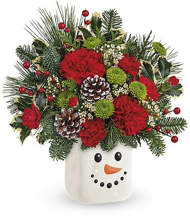 A festive Frosty Snowman Bouquet